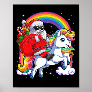 Poster Noël Père Noël équitation Unicorne Xmas filles fem