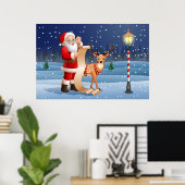 Poster Noël Père Noël Et Rennes (Bureau à domicile)