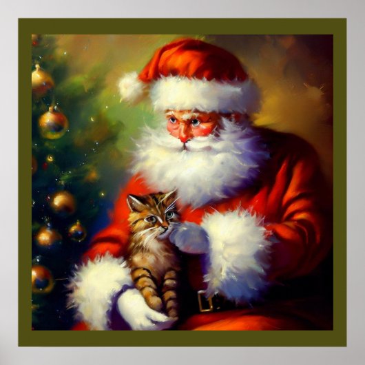 Poster Noël Père Noël et un chat 1 (Devant)