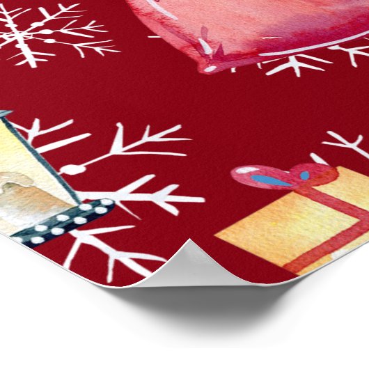 Poster Noël Père Noël Gnome & Motif rouge Arrière - plan (Coin)