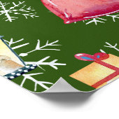 Poster Noël Père Noël Gnome & Motif vert Arrière - plan (Coin)