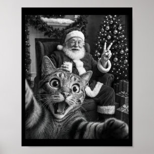 Poster Noël Père Noël Joyeux X-mas Drôle Chat Selfie