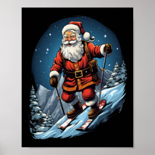 Poster Noël Père Noël Ski Xmas Ski Skieur