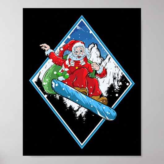 Poster Noël Père Noël Snowboard (Devant)