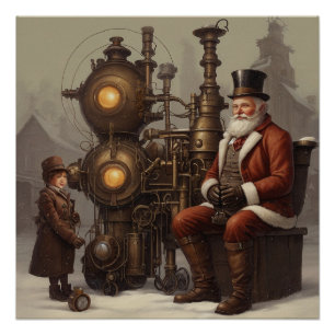 Poster Noël père Noël Steampunk