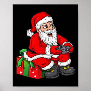 Poster Noël Père Noël Vidéo Gamer Contrôleur Garçons