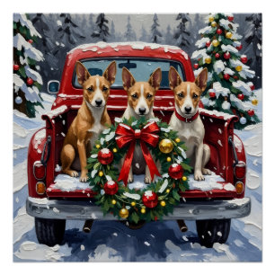 Poster Noël Rat Terrier Camion Rouge Fêtes