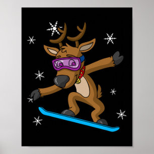 Poster Noël Reindeer Snowboard Snowboard Snowbo
