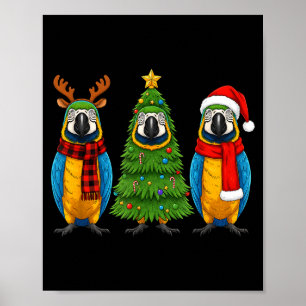 Poster Noël Rétro Ara Macao Bleu Et Jaune Père Noël