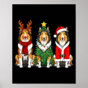 Poster Noël Rétro Chien Colley Barbu Santa Renne Amour