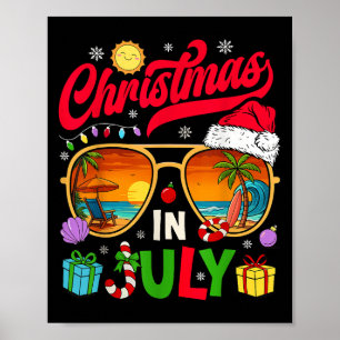 Poster Noël Rétro en Juillet Plage de Sungles Été Hawaï