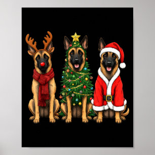 Poster Noël Rétro Malinois Belge Santa Renne Fais