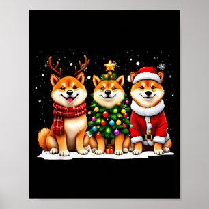 Poster Noël Rétro Shiba Inu Père Noël Renne Amoureux des