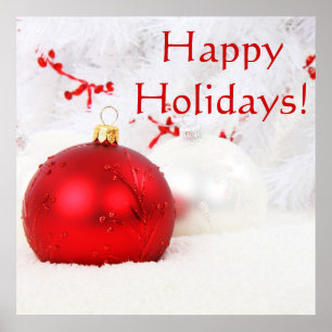 Poster Noël Rouge Et Blanc Joyeuses Fêtes