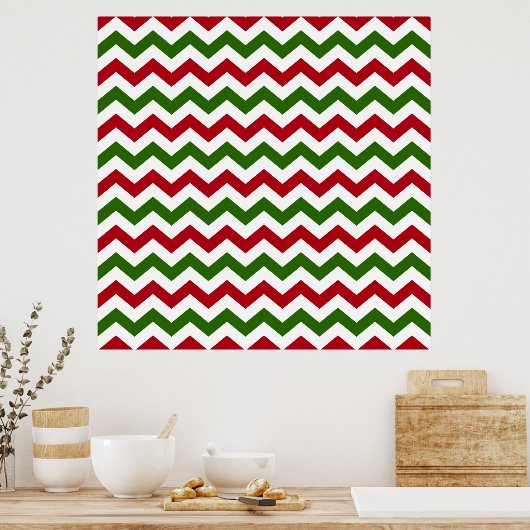 Poster Noël rouge et vert Motif Chevron (Cuisine)