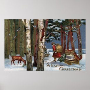 Poster Noël SalutationPère Noël à travers la forêt