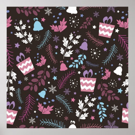 Poster Noël sans couture motif avec arbre, neige, cadeau (Devant)