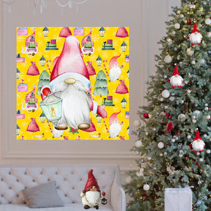 Poster Noël Santa Gnome et fond à motif jaune