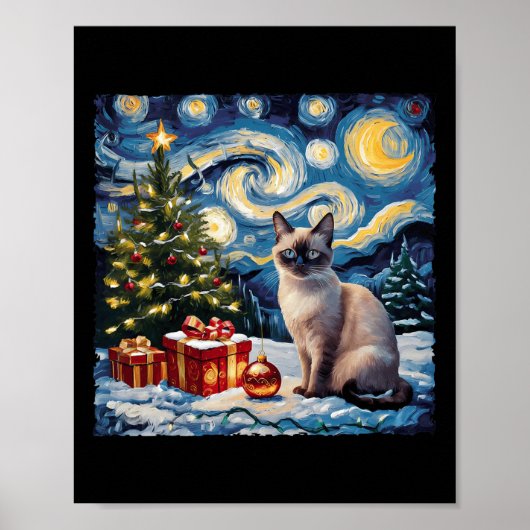 Poster Noël Siamese Chat Art Van Gogh Le Starry Nigh (Devant)