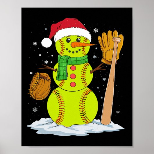 Poster Noël Snowman Softball Pitcher Boys Enfants Ados (Devant)