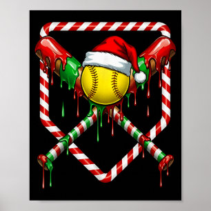 Poster Noël Softball Chapeau de Père Noël Crème Glacée Go