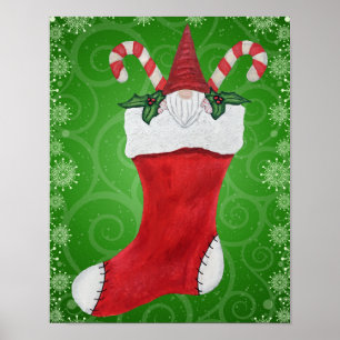 Poster Noël Stocker Gnome Sucres de canne Snowflakes