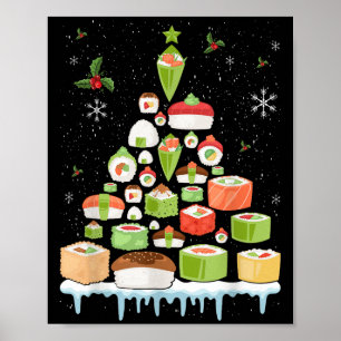 Poster Noël Sushi Japonais Arbre de Noël Pyjama de Fête
