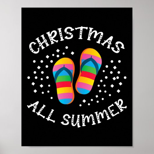 Poster noël tout été père Noël plage tongs flip flop été (Devant)