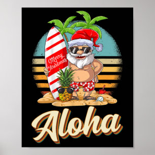 Poster Noël Tropical Aloha Santa Noël En Juillet H
