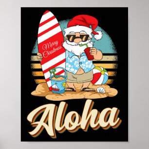 Poster Noël Tropical Aloha Santa Noël en Juillet H