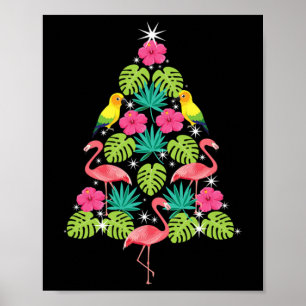 Poster Noël tropical flamant hawaïen arbre de Noël Sil
