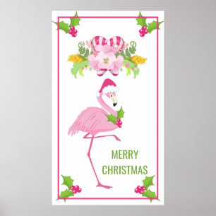Poster Noël tropical Flamant rose rose
