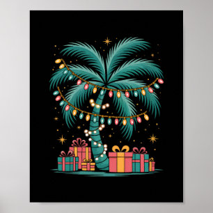 Poster Noël tropical Hawaïen Père Noël Palmier Avec L