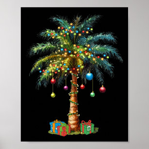 Poster Noël tropical Hawaïen Père Noël Xmas Lumières Palm