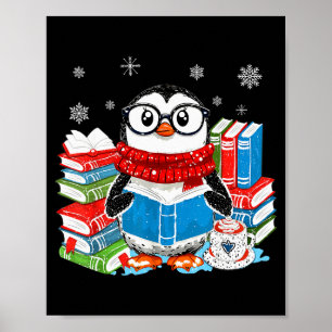 Poster Noël Un Livre de Lecture Pingouin Flocon de Neige