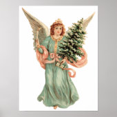 Poster Noël vintage, Ange victorien avec arbre (Devant)