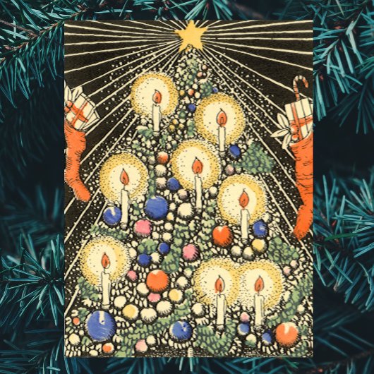 Poster Noël vintage, arbre aux bougies et étoile