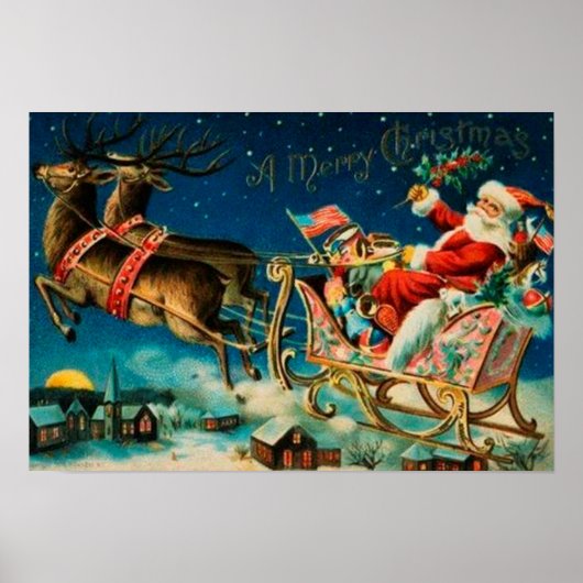 Poster Noël vintage du Père Noël Sleigh (Devant)