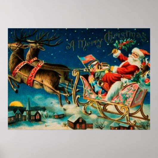 Poster Noël vintage du Père Noël Sleigh (Devant)