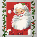 Poster Noël Vintage, Jolly Winking Père Noël<br><div class="desc">Illustration vintage Design de Noël avec un joyeux Père Noël joyeux,  portant un casquette et en train de se baigner comme s'il avait un secret. Ho,  ho,  ho,  Joyeux Noël !</div>
