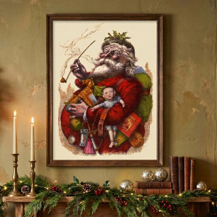Poster Noël vintage, jouets en pipe de Père Noël victorie