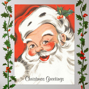 Poster Noël vintage, joyeux Père Noël avec sourire