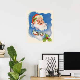 Poster Noël vintage, joyeux Père Noël rétro