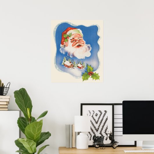 Poster Noël vintage, joyeux Père Noël rétro (Bureau à domicile)