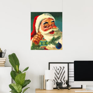 Poster Noël vintage, joyeux Père Noël rétro des années 50