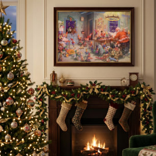 Poster Noël vintage, le Père Noël avec l'atelier des luti