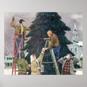 Poster Noël vintage, Lumières familiales sur arbre