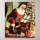 Poster Noël vintage, Père Noël rétro avec cadeaux (Devant)
