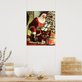 Poster Noël vintage, Père Noël rétro avec présents (Cuisine)