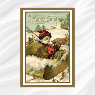 Poster Noël vintage, Père Noël victorien à Sleigh